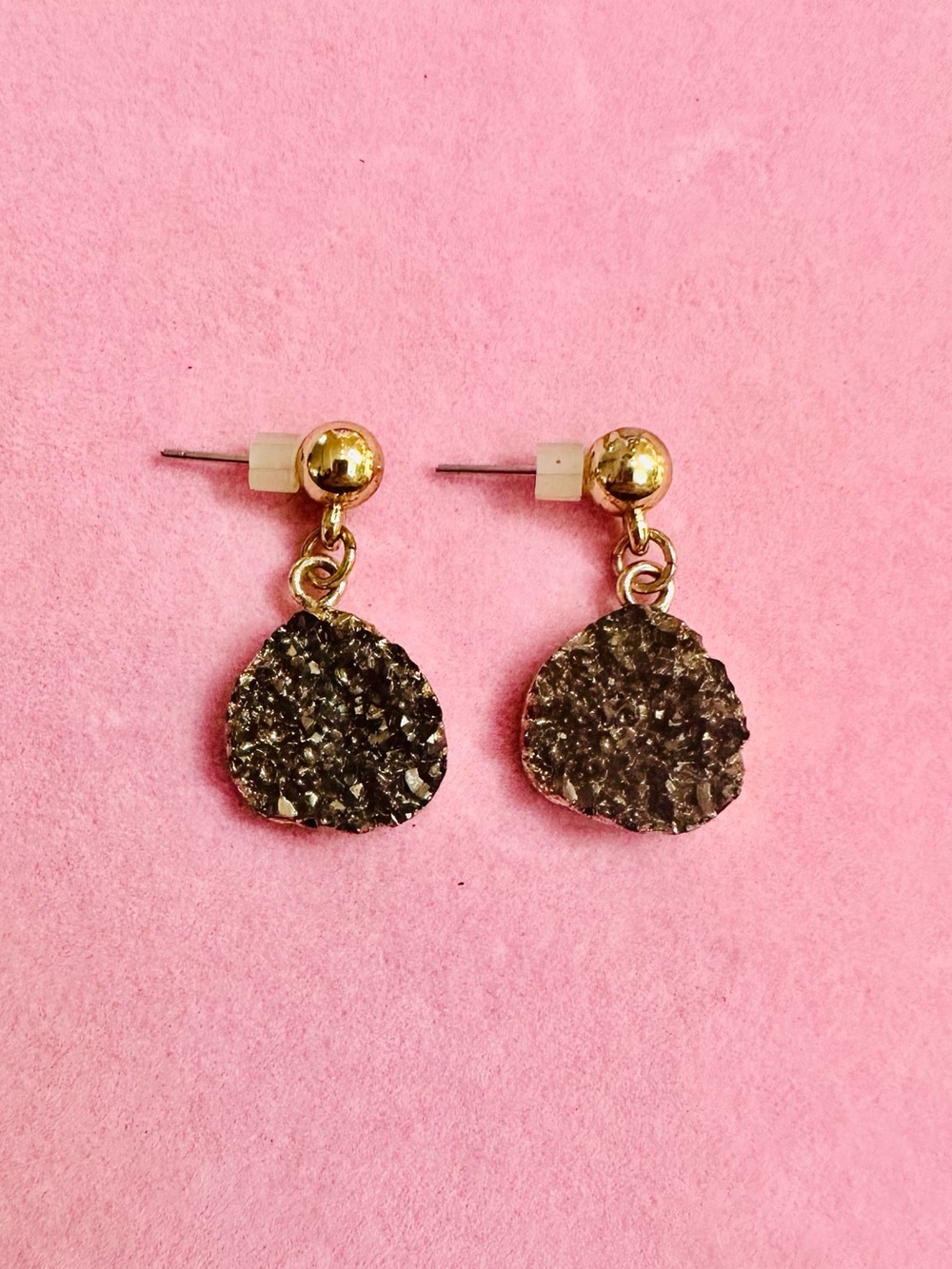 Gold Tone Druzy Drop Stud Earrings NWT